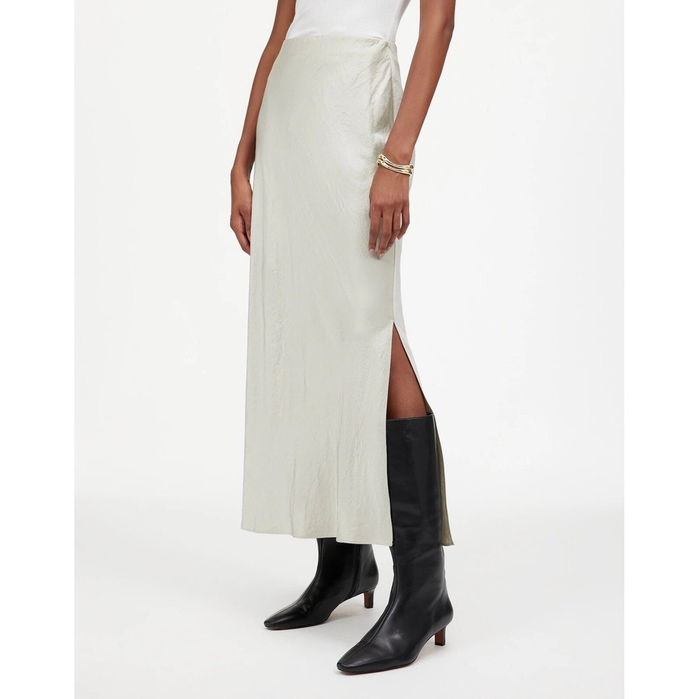 Madewell Satin Slip Skirt Champagne Silver Maxi Midi Casual Party Size 2 Steel